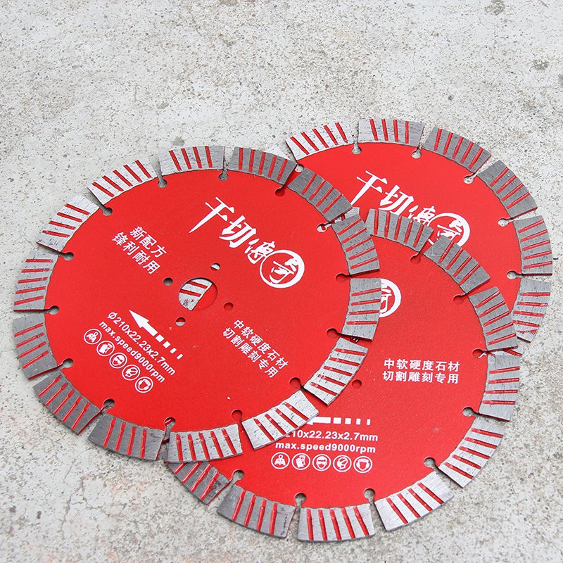 Red diamond blades arranged against a concrete block