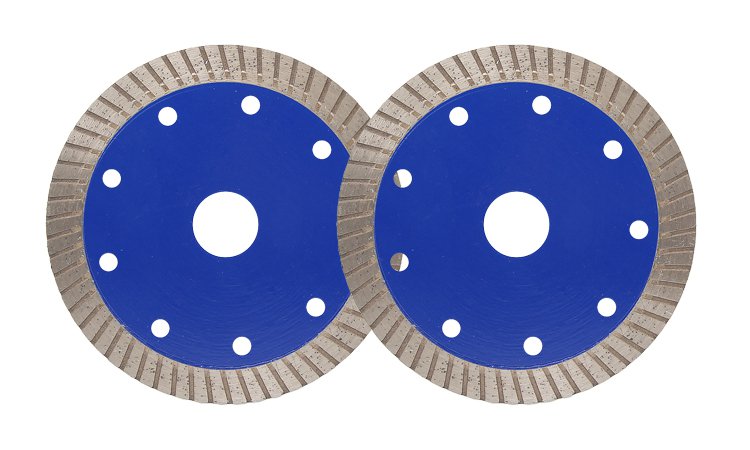 Two blue patterned-rim diamond blades