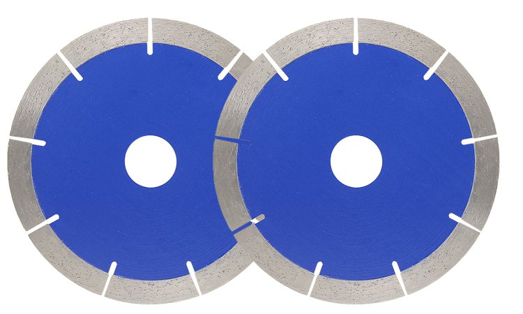 Two blue segmented diamond blades