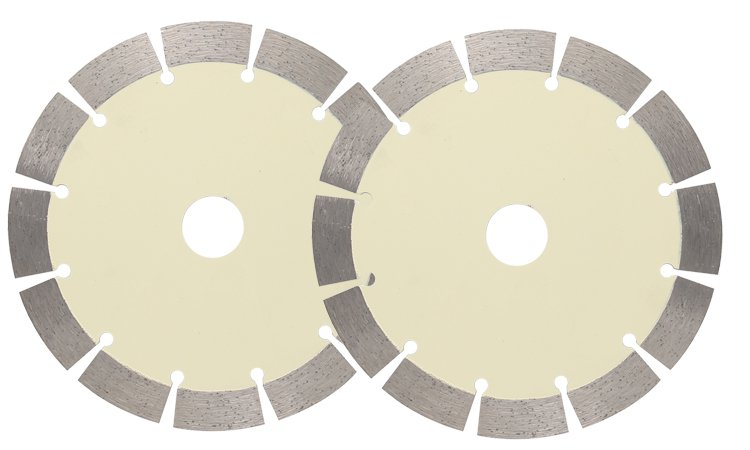 Two pale-yellow segmented diamond blades