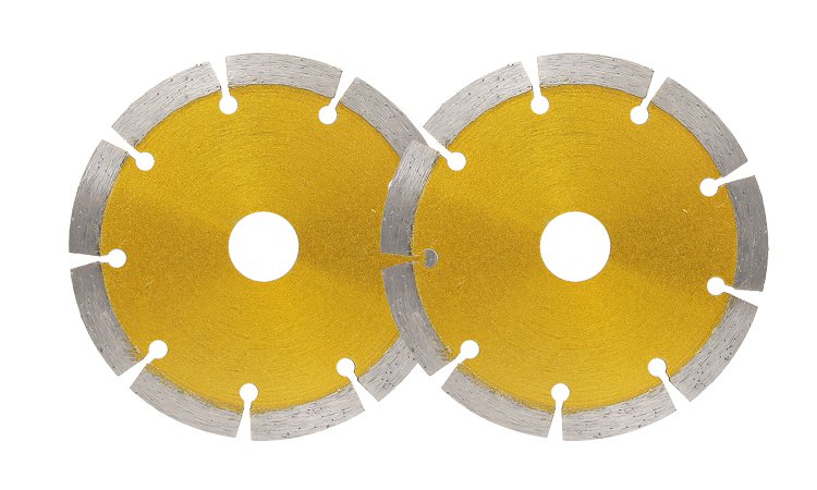 Two yellow segmented diamond blades