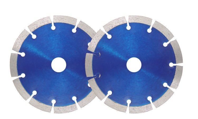 Two blue segmented diamond saw blades