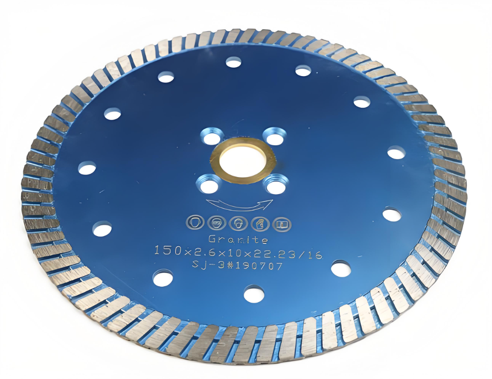 Blue patterned-rim diamond blade with round holes